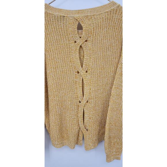 New NWT Express Knit Sweater Size Medium‎ Yellow White Open Back Loops - Picture 7 of 7